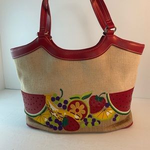 Women's Handbag-Watermelon-Fruit Motif-Red & Tan